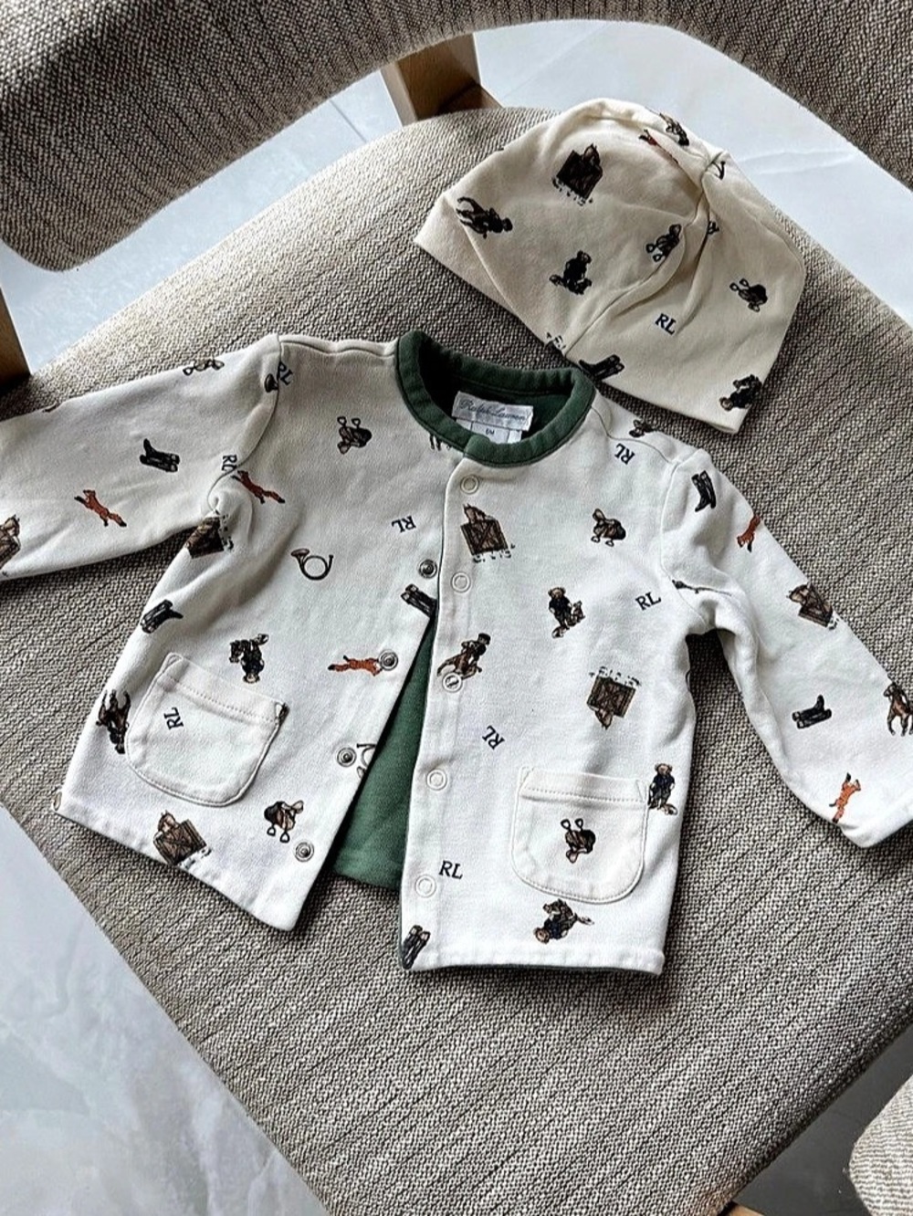 Ralph Lauren Baby 6M Bear Print Matching Set Like New